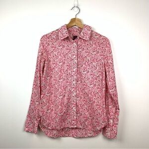 Liberty Art Fabrics Floral Flowers Red Pink Button Up Shirt Sz Small Art To Wear